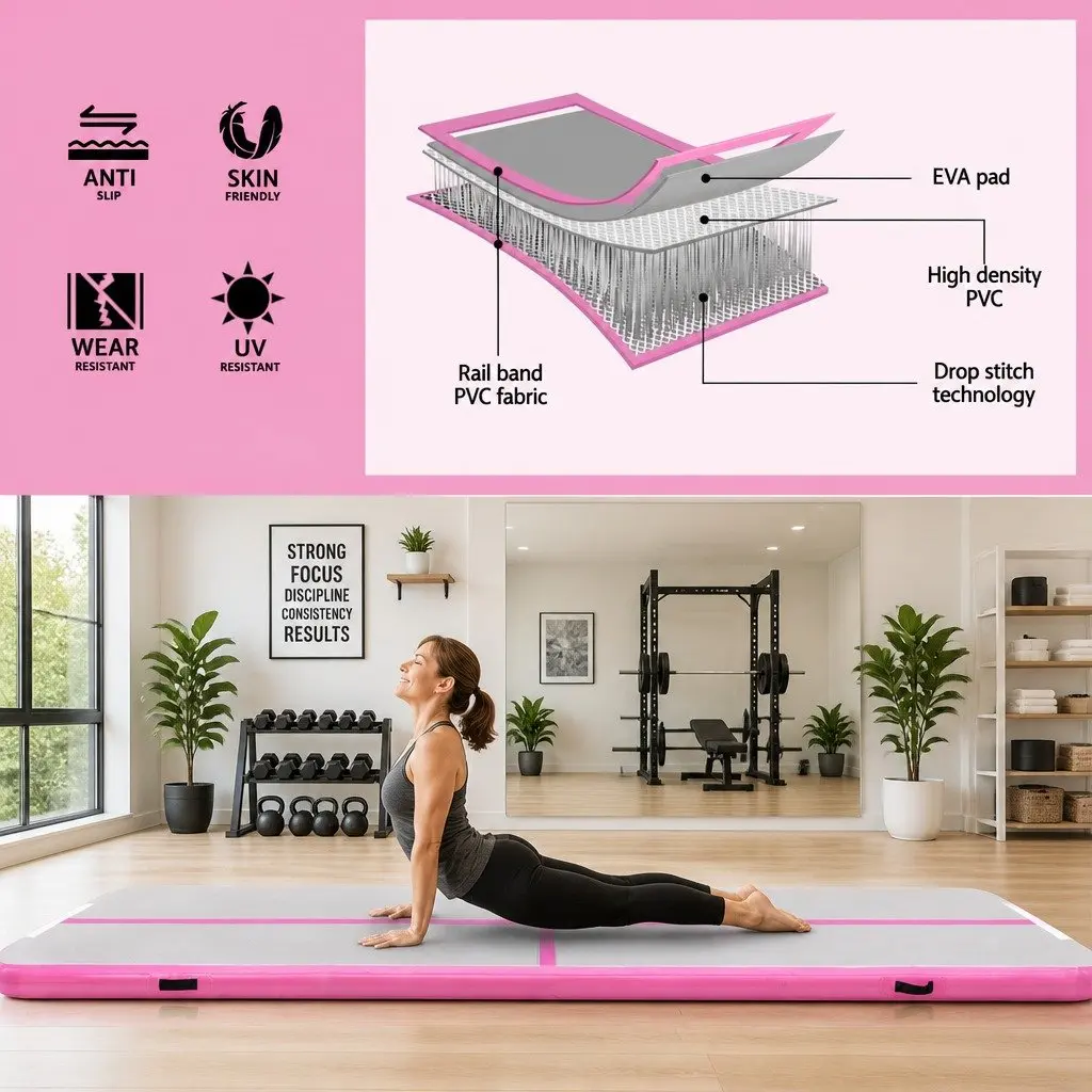 Inflatable Air Track Tumbling Mat 4M Cushioned Surface for Gymnastics Cheerleading Yoga