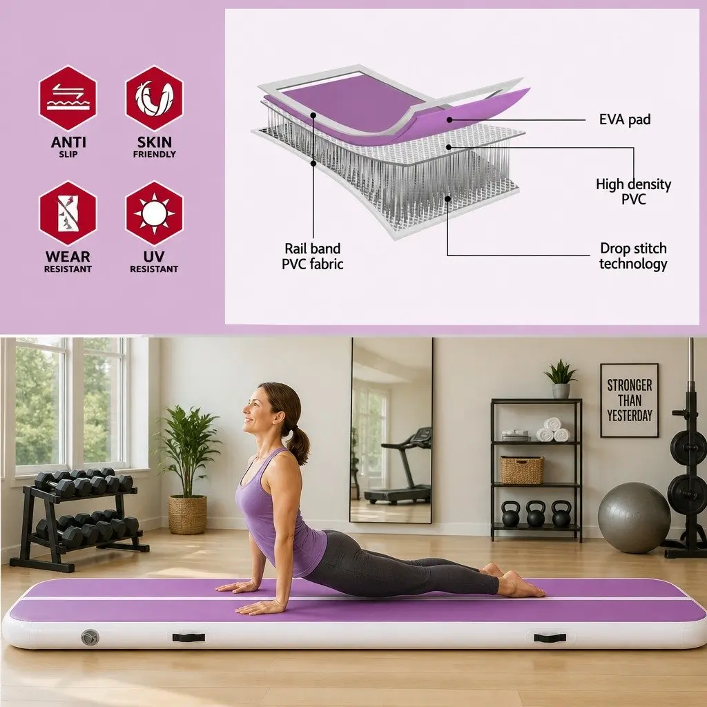 Air Track Gymnastics Mat 4M Inflatable Durable Anti-slip Surface for Tumbling Cheerleading Training