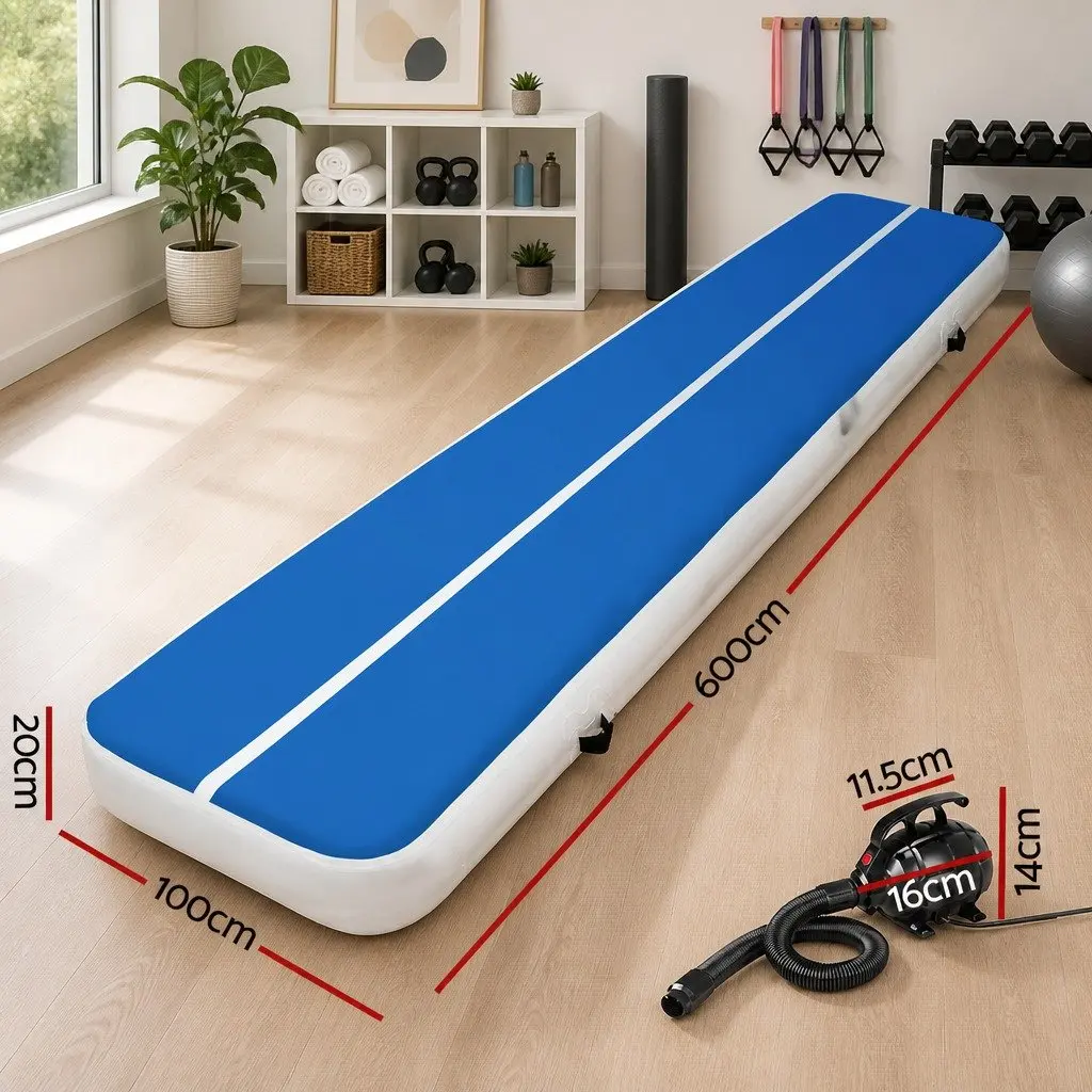 Inflatable Air Track Mat 6M Cushioned Surface for Gymnastics Tumbling Yoga Training Fitness