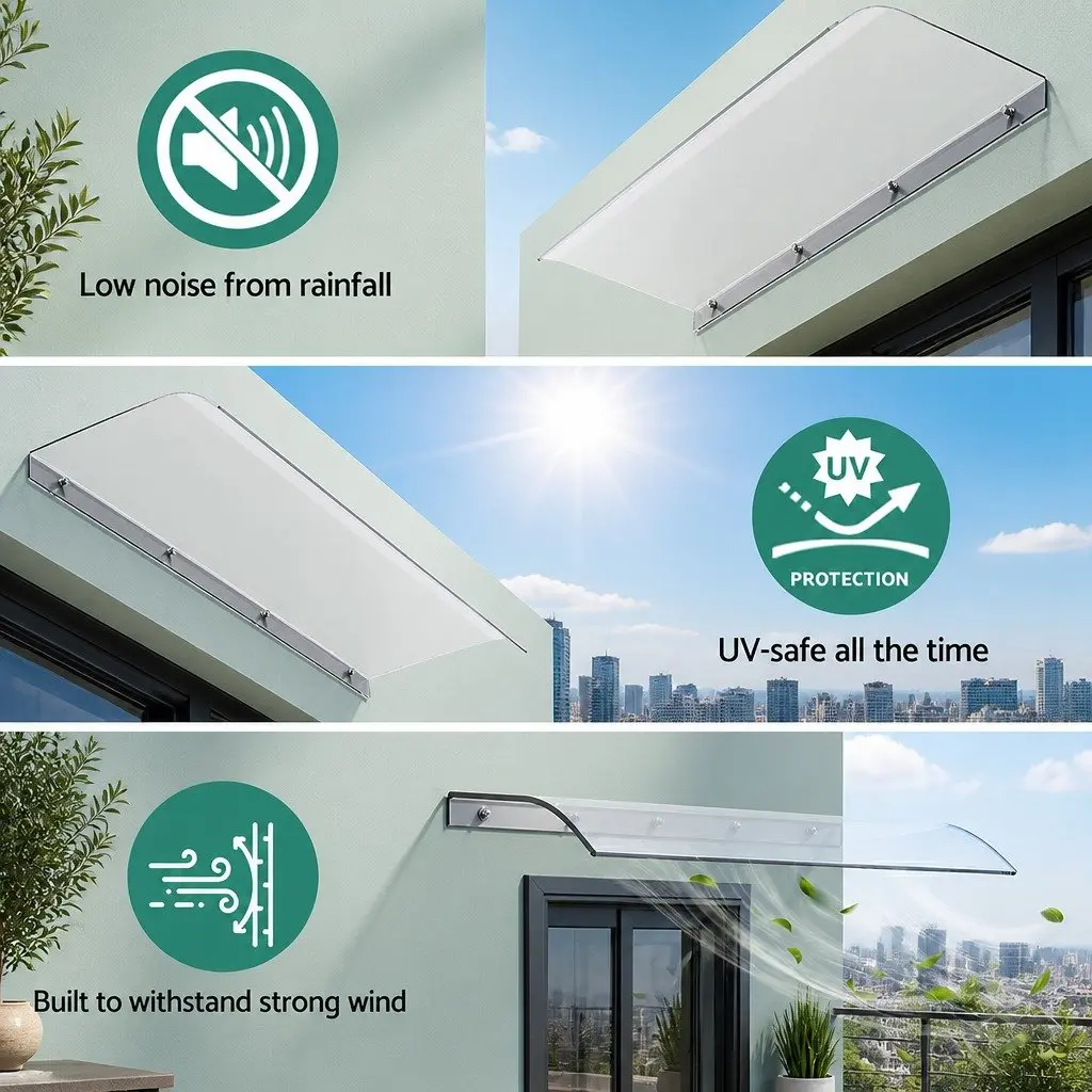Window Door Awning 0.4m x 1m Transparent PET Polycarbonate Sheet UV Rain Resistant