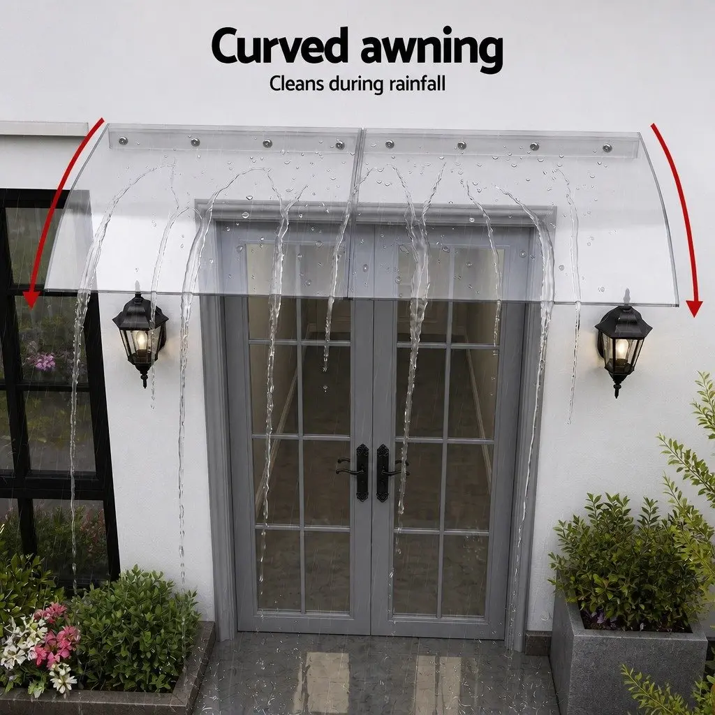 Window Door Awning 0.4m x 2m Transparent Polycarbonate Sheet UV Rain Protection