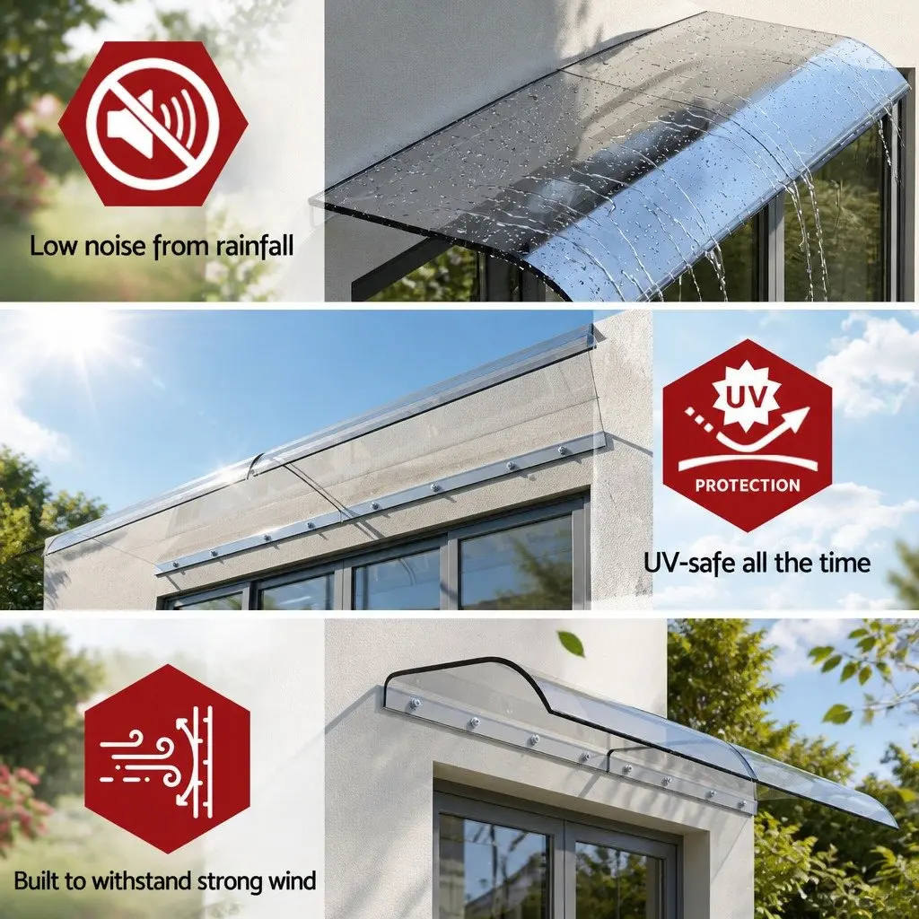 Window Door Awning 0.4m x 2m Transparent Polycarbonate Sheet UV Rain Protection