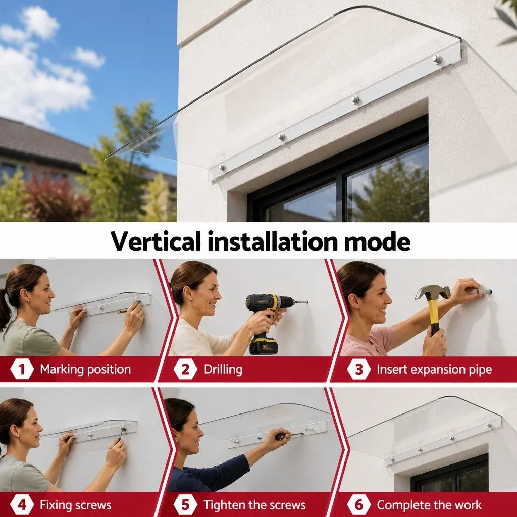 Window Door Awning 0.4m x 2m Transparent Polycarbonate Sheet UV Rain Protection