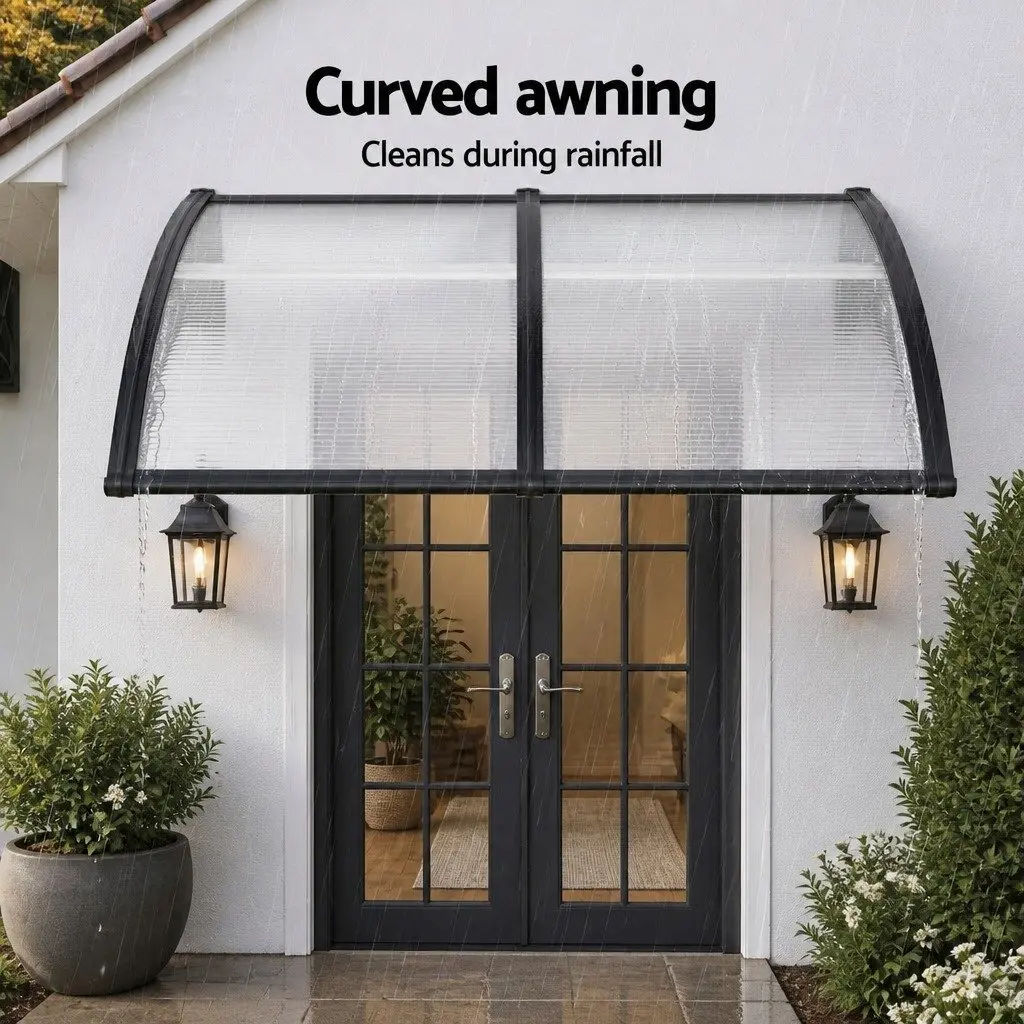 Window Door Awning 0.8M x 2M Transparent PC Panel UV and Rain Resistant Canopy Shelter Cover