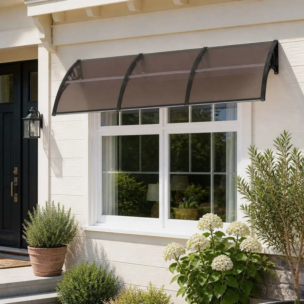 Window Door Awning 0.8m x 3m Brown Polycarbonate Canopy UV and Rain Resistant