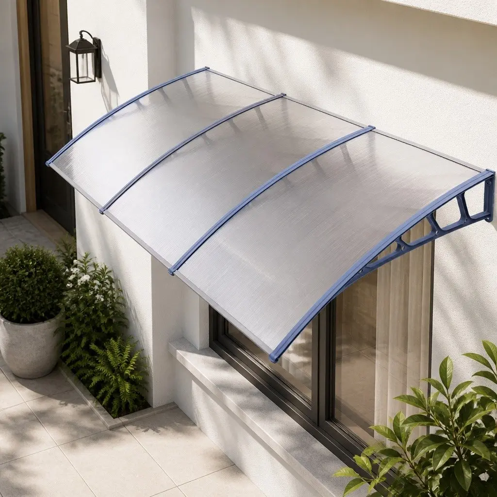 Awning Canopy 1.5m x 3m Clear Panel Grey Brackets UV and Rain Resistant DIY Installation