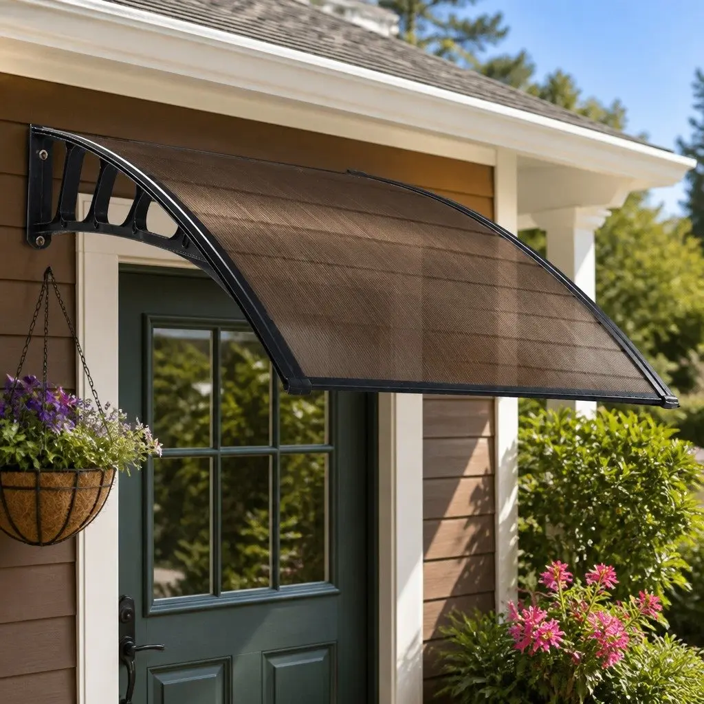 Awning Canopy 1.5m x 4m Brown Panel Black Frame Outdoor Shade