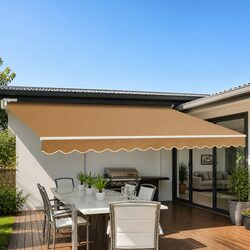 Retractable Folding Arm Awning Manual Hand Crank Sunshade 4M x 3M Beige Patio