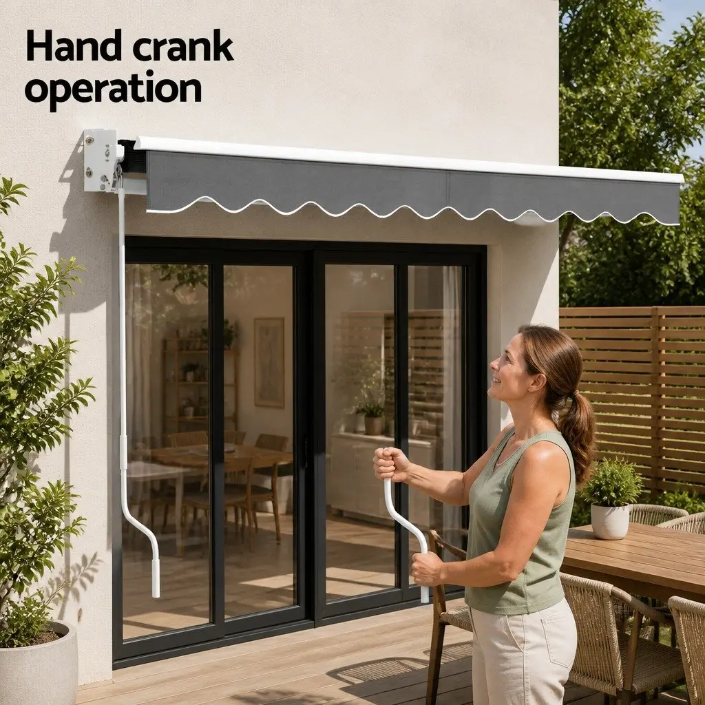 Retractable Folding Arm Awning Manual 4m x 3m Sunshade Garden Patio Grey
