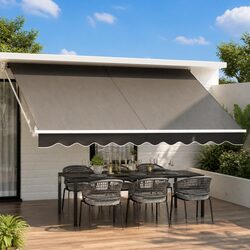 Folding Arm Awning Manual Retractable Sunshade 4.5m x 3m Patio Garden Grey