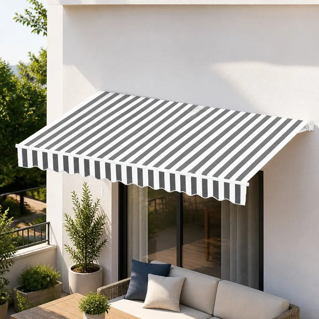 Folding Arm Awning 4.5M x 3M Retractable Manual Hand Crank Grey