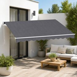 Retractable Folding Arm Motorised Awning 3.5M x 3M Grey Green Sunshade