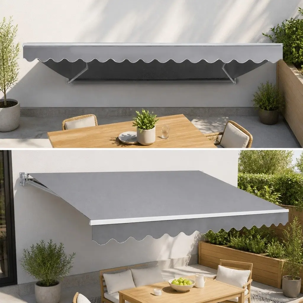 Motorised Retractable Folding Arm Awning 4m x 2.5m UV-Resistant Polyester Fabric Waterproof Shade