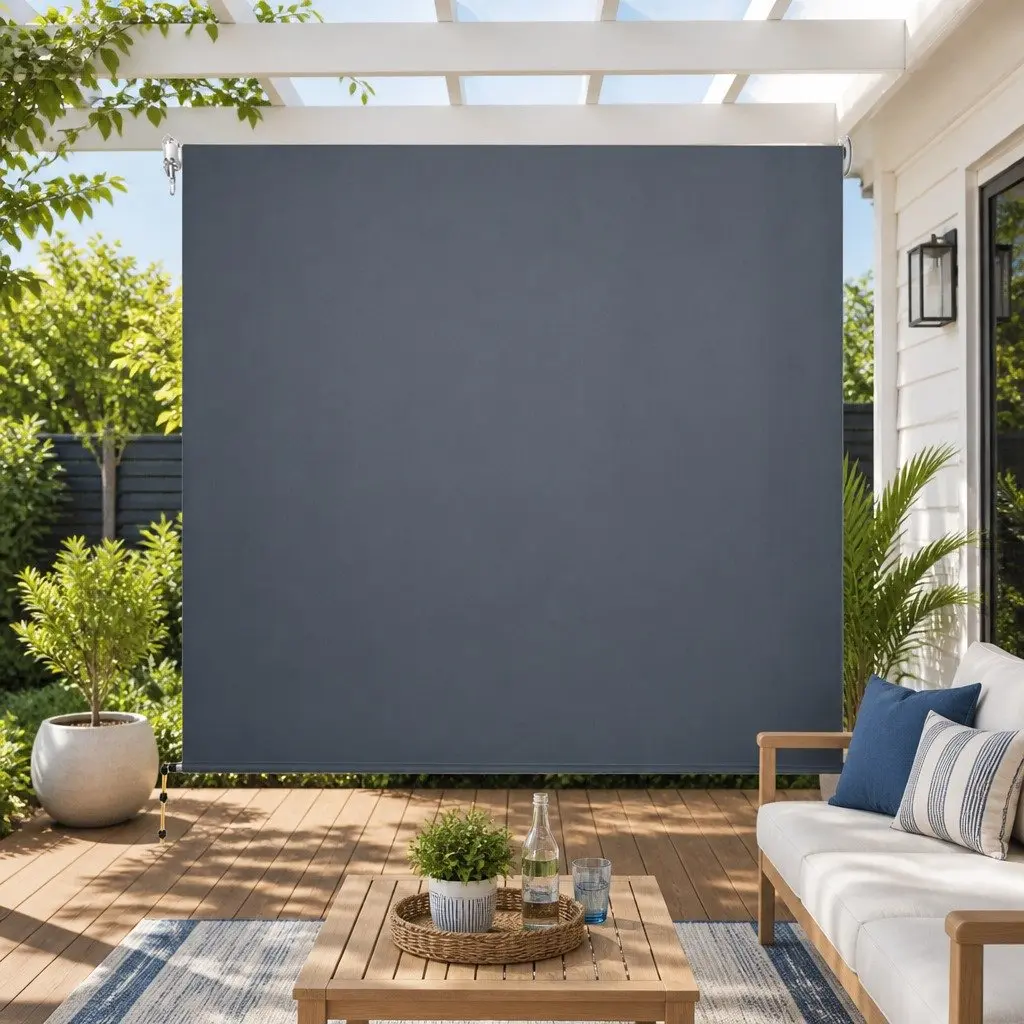 Retractable Outdoor Blinds Awning 1.5m x 2.5m Hand Crank UV Resistant Grey