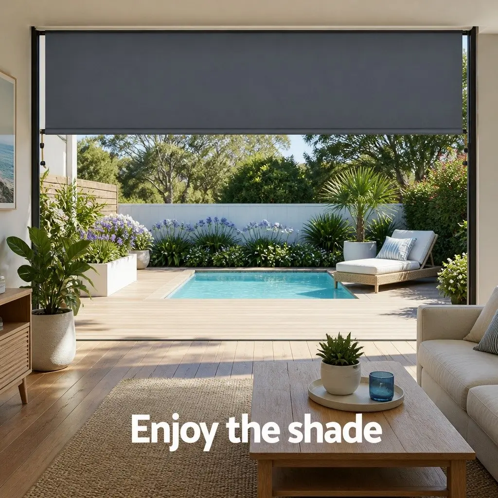 Retractable Outdoor Blinds Awning 1.5m x 2.5m Hand Crank UV Resistant Grey