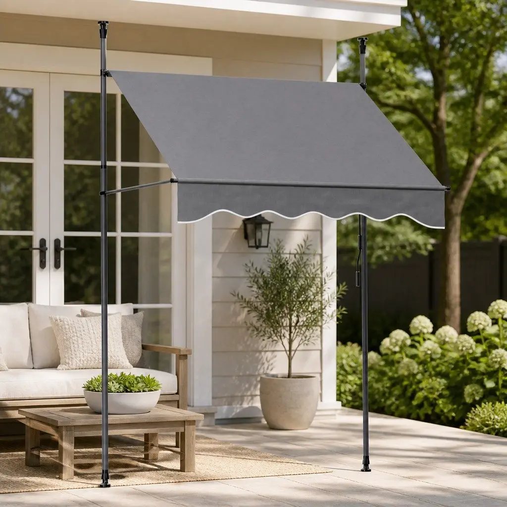 Retractable Awning 2X1.8M Grey Durable Steel Frame UV Resistant Polyester Fabric