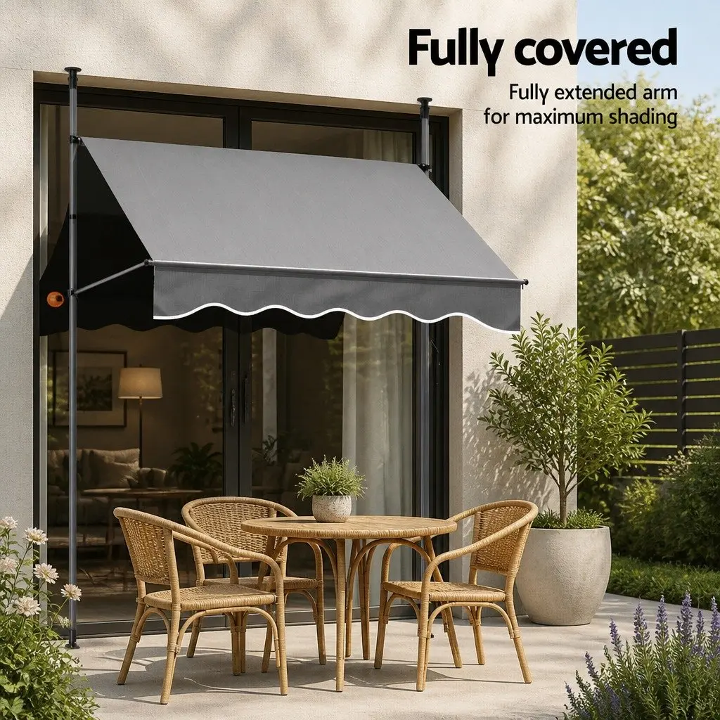 Retractable Awning 2X1.8M Grey Durable Steel Frame UV Resistant Polyester Fabric
