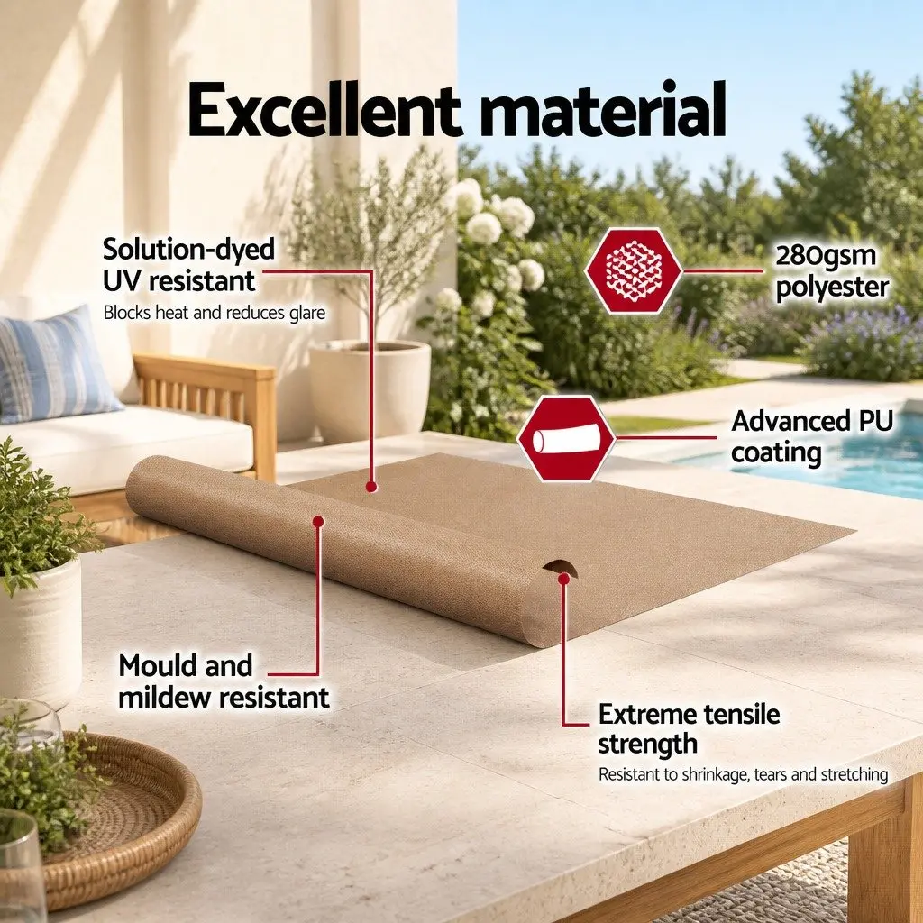 Retractable Pivot Arm Awning 2.1 x 2.1M Beige Aluminum Frame Polyester Fabric UV Tear Resistant
