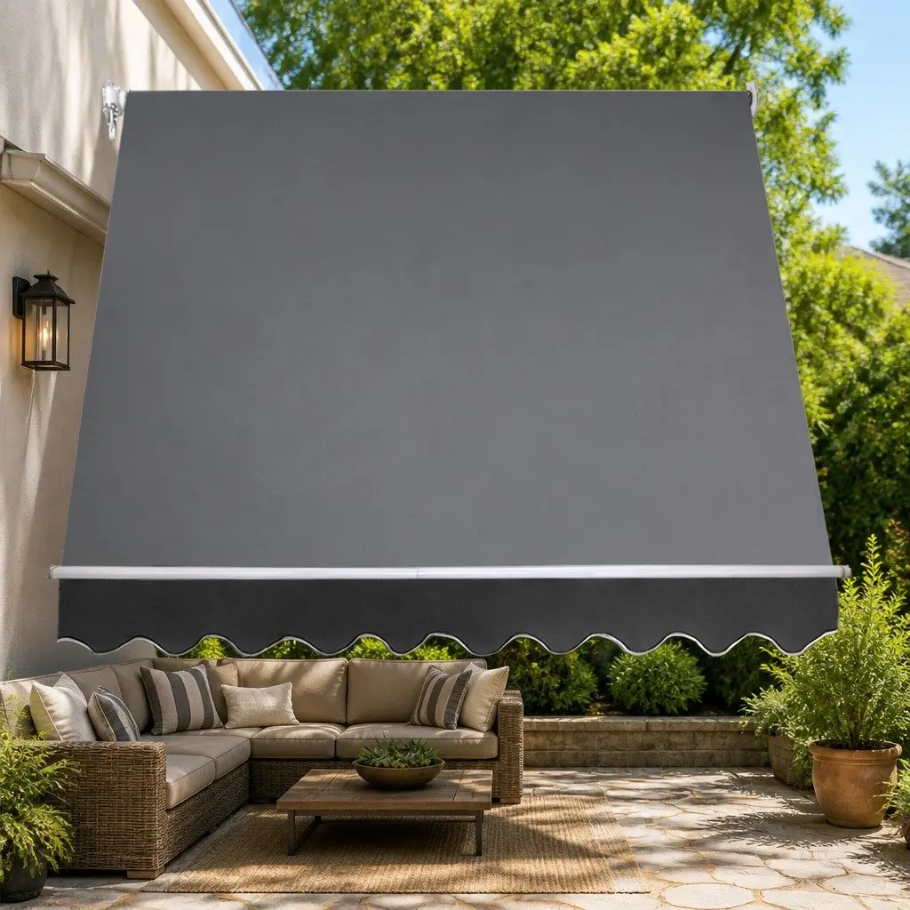 Retractable Pivot Arm Awning 2.4m x 2.1m Grey UV Protection Polyester Fabric Outdoor Shade