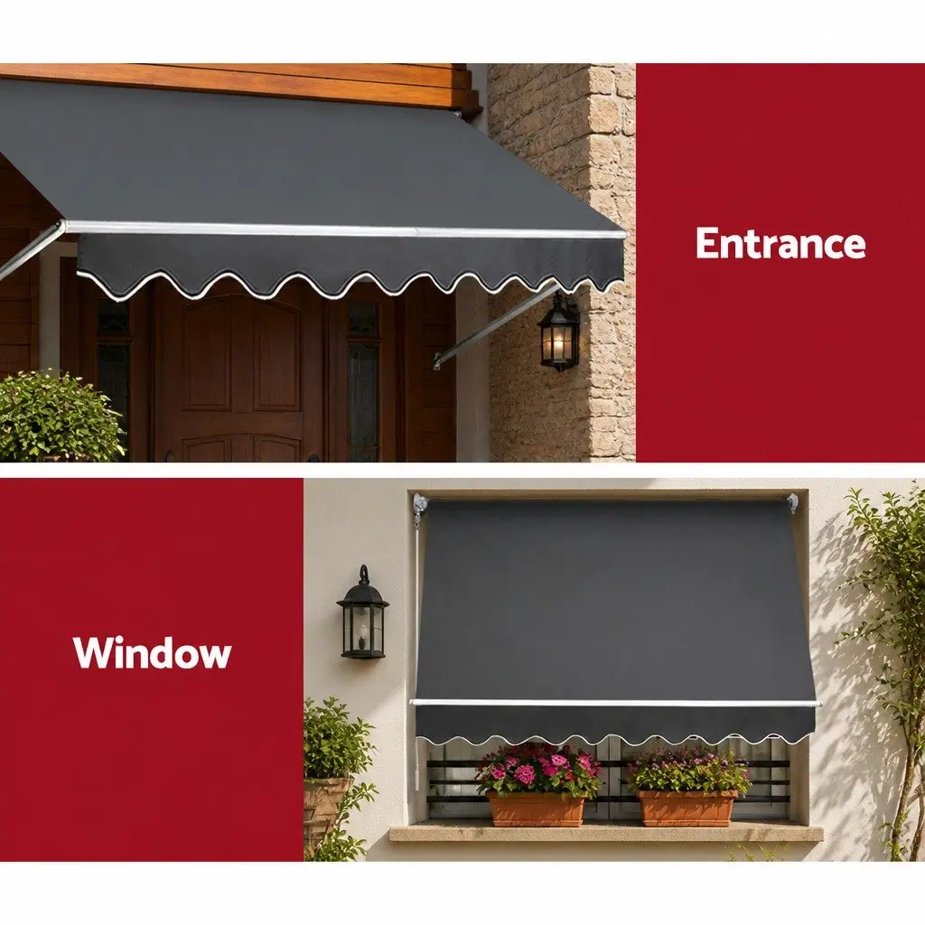 Retractable Pivot Arm Awning 2.4m x 2.1m Grey UV Protection Polyester Fabric Outdoor Shade