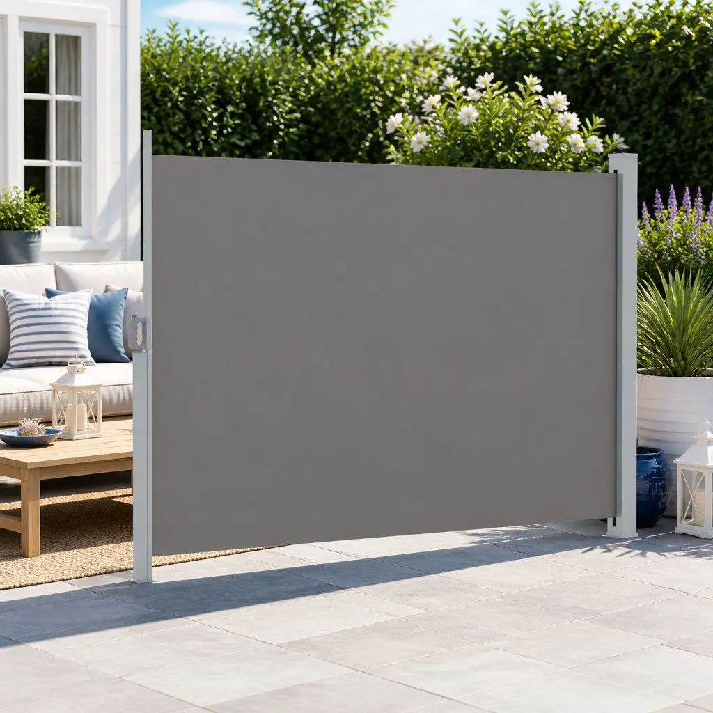 Retractable Side Awning 2M x 3M Grey Outdoor Privacy Screen UV and Tear Resistant Steel Frame