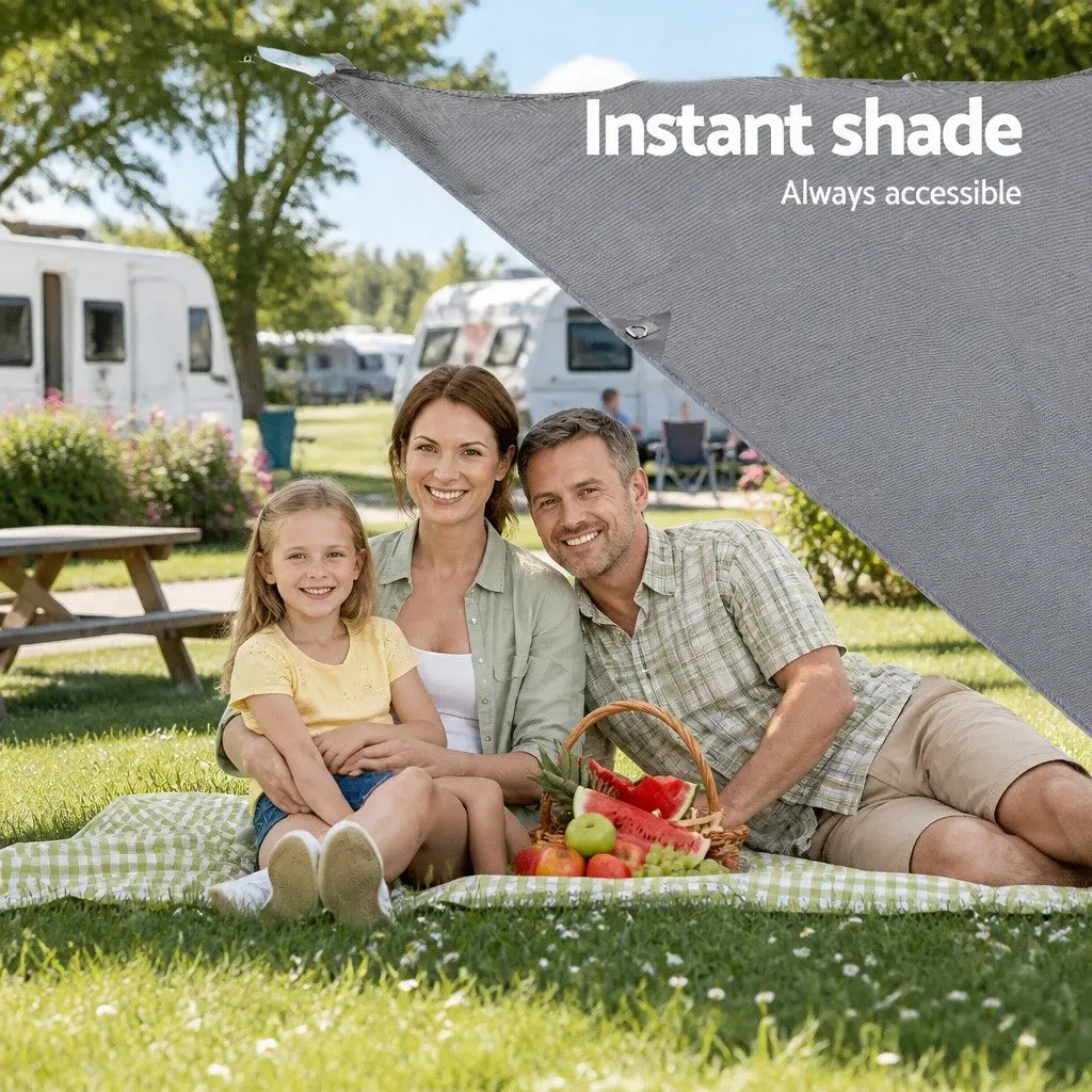 Caravan Privacy Screen 4.3 x 1.95M UV Protection Roll Out Awning End Wall Side Sun Shade Grey