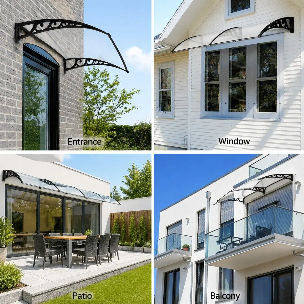 Window Door Awning 1m x 4m Transparent PC Panel UV Rain Resistant Outdoor Cover