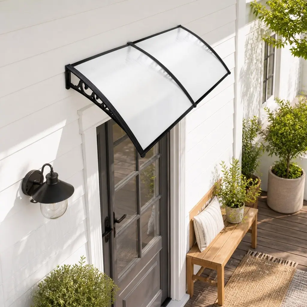 Window Door Awning 1m x 2.4m Transparent PC Panel UV Rain Resistant Shading