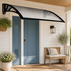 Window Door Awning Canopy 1mx2m Transparent PC Panel Black Bracket Outdoor Shade