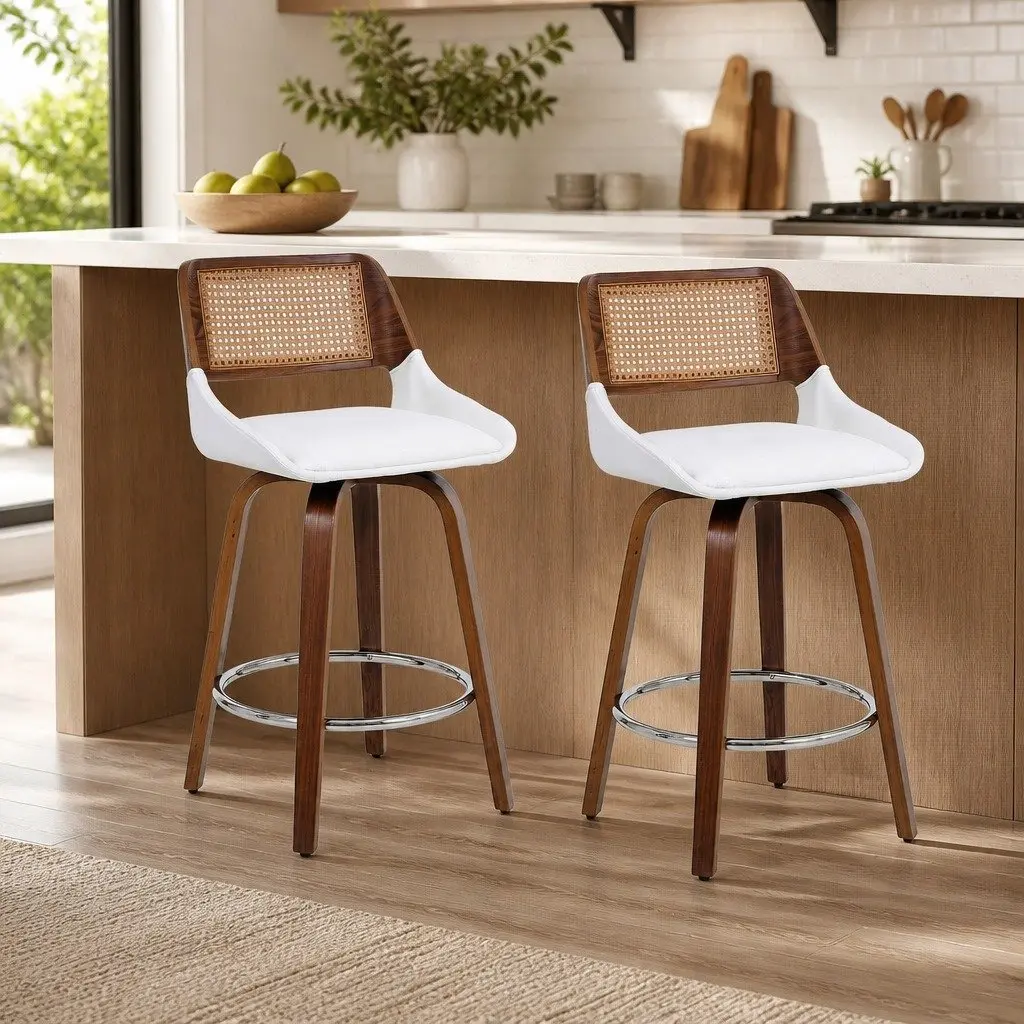 Bar Stools Set of 2 60cm Seat Height Swivel Function Chrome Footrest