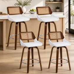 Bar Stools Set of 4 Swivel Kitchen Counter Chair 60cm Seat Height Walnut White