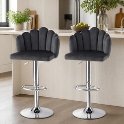 Bar Stools Set of 2 Kitchen Counter Adjustable Height Velvet Dining Chairs Grey