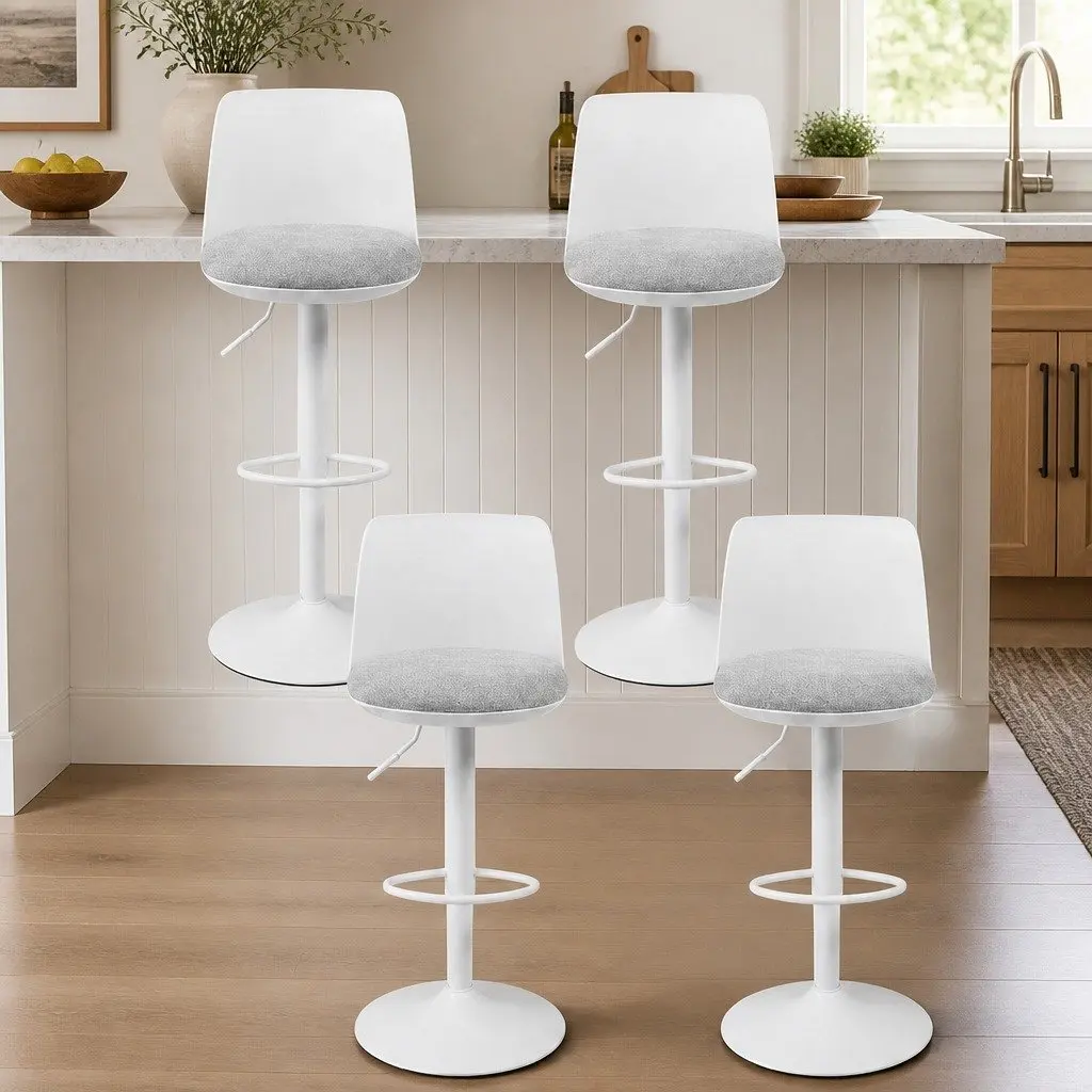 Bar Stools Set of 4 Adjustable Height Swivel Curved White Kitchen Counter Dining Chairs