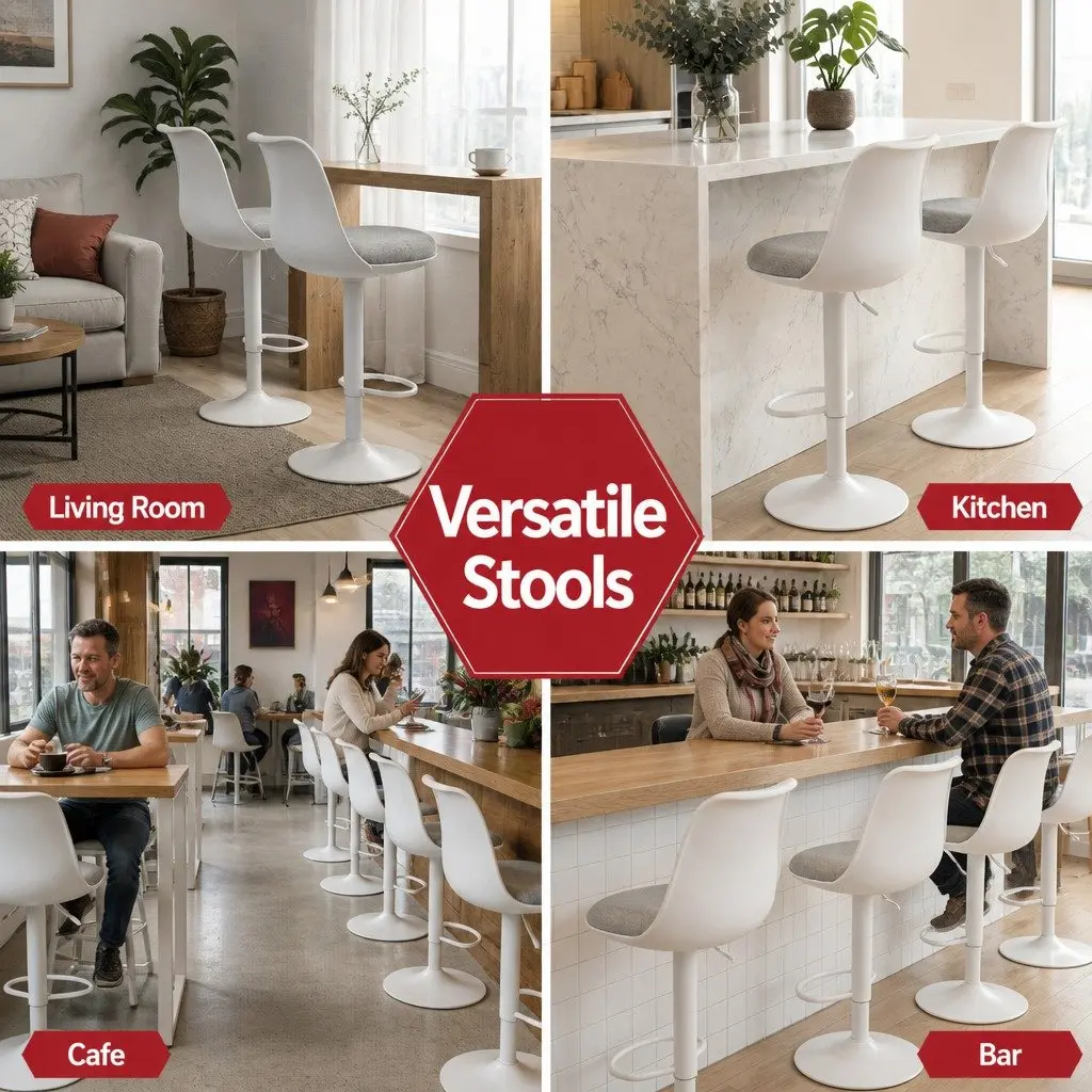 Bar Stools Set of 4 Adjustable Height Swivel Curved White Kitchen Counter Dining Chairs