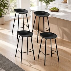 Stylish Black Metal Frame Bar Stools Set of 4