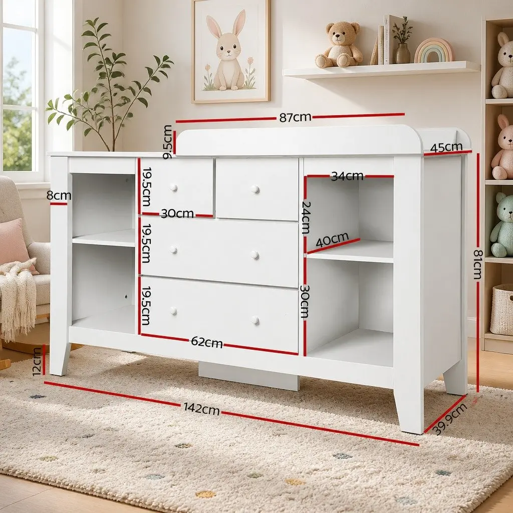 Baby Changing Table Storage Chest with Removable Change Platform Four Drawers and Four Shelves for Nursery
