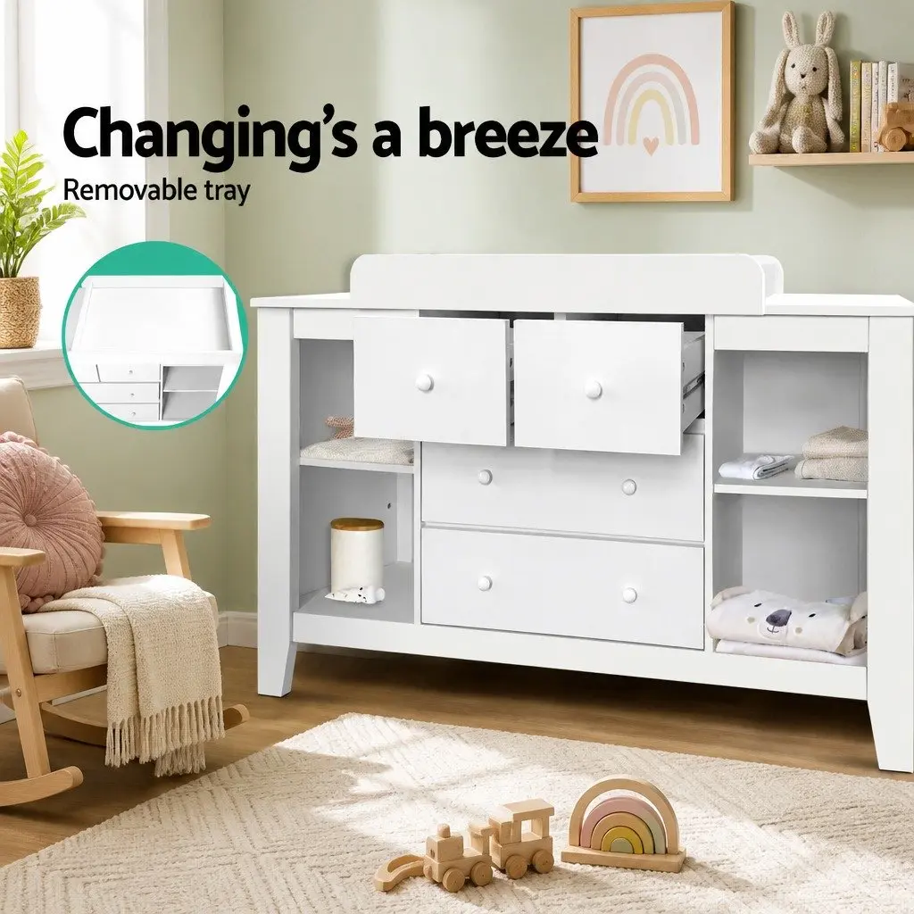 Baby Changing Table Storage Chest with Removable Change Platform Four Drawers and Four Shelves for Nursery