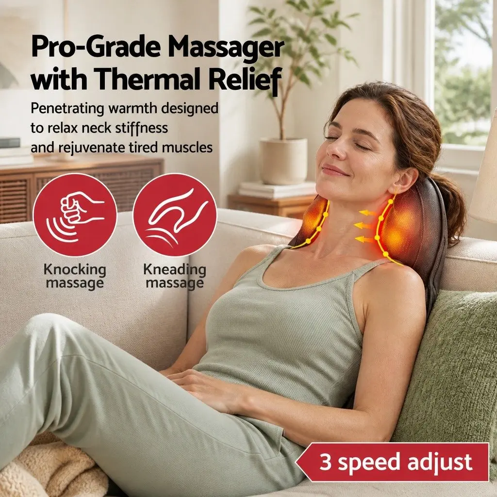 Back Massager Cordless Electric 3-Speed Kneading with Heat Therapy for Neck Shoulder Lumbar Relief
