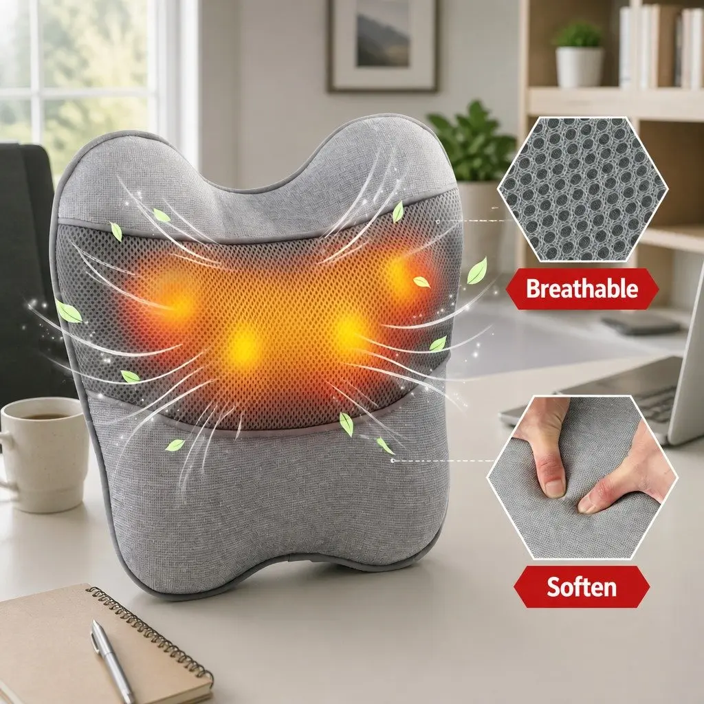 Back Massage Pillow USB Ergonomic Lumbar Support 3-Speed Heat Relief