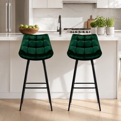 Enhance Your Space with Green Velvet Bar Stools - 2 Pack