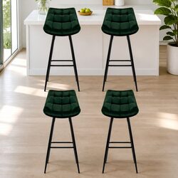 Green Velvet Bar Stools with Backrest - Set of 4