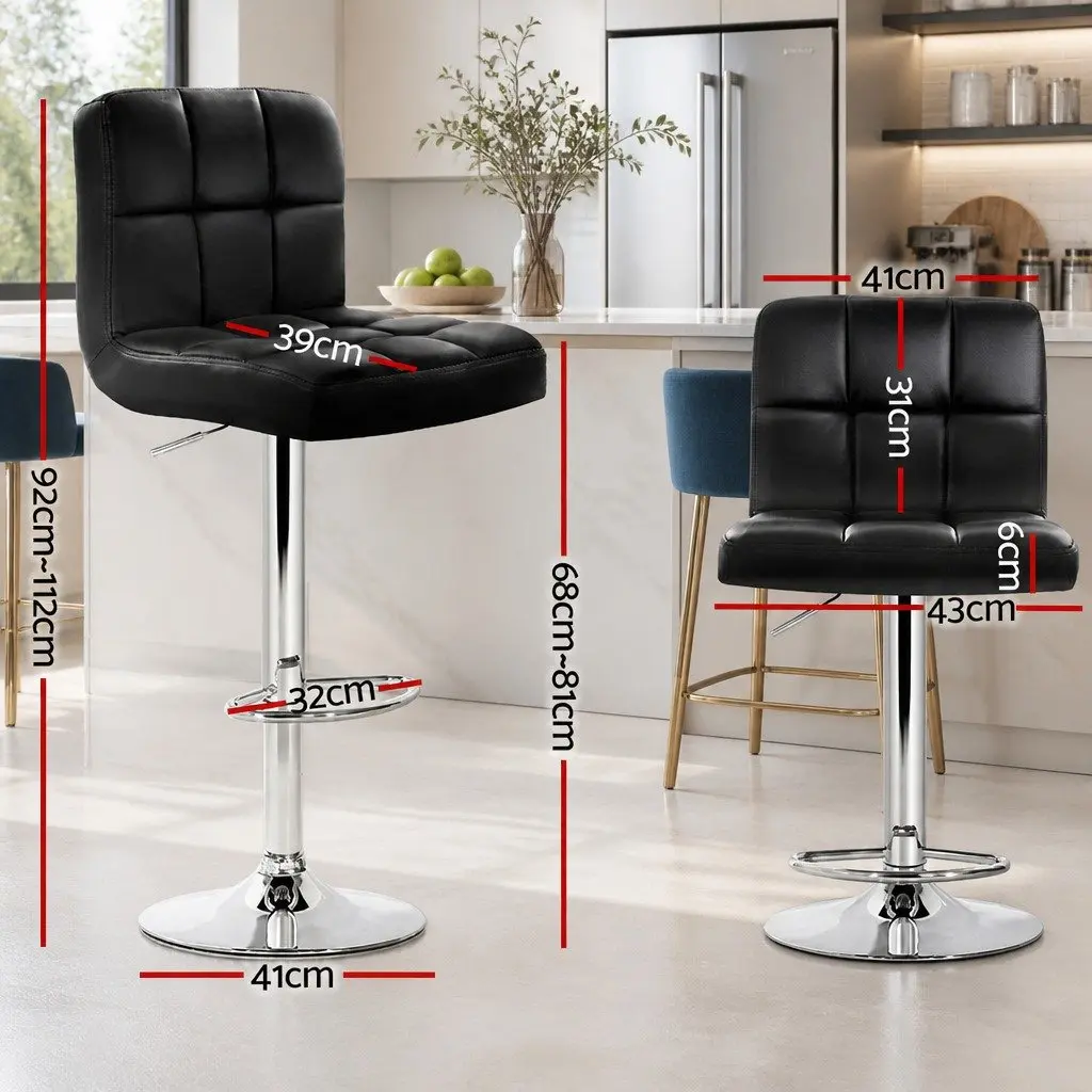 Bar Stools Set of 4 Black Swivel Adjustable Height Padded Seat with Footrest