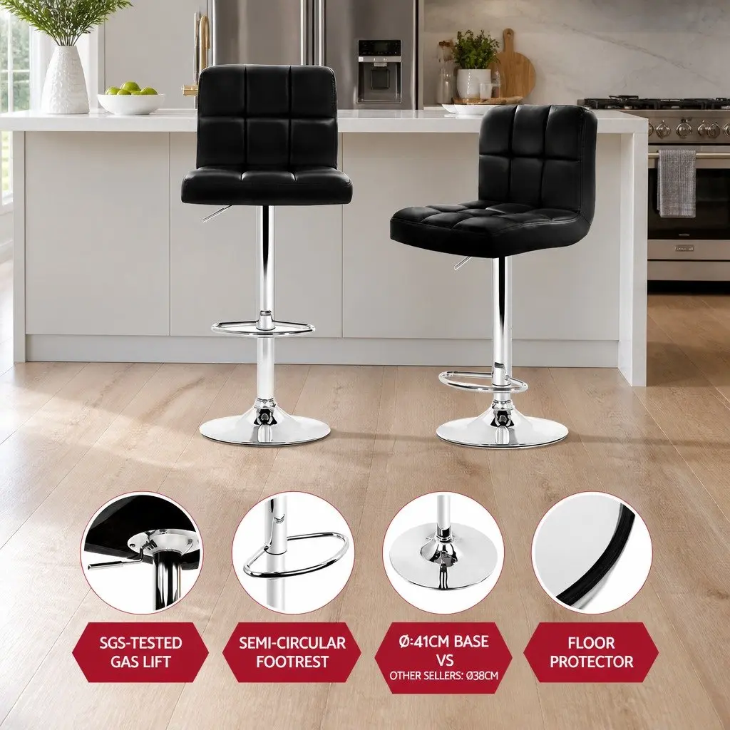 Bar Stools Set of 4 Black Swivel Adjustable Height Padded Seat with Footrest