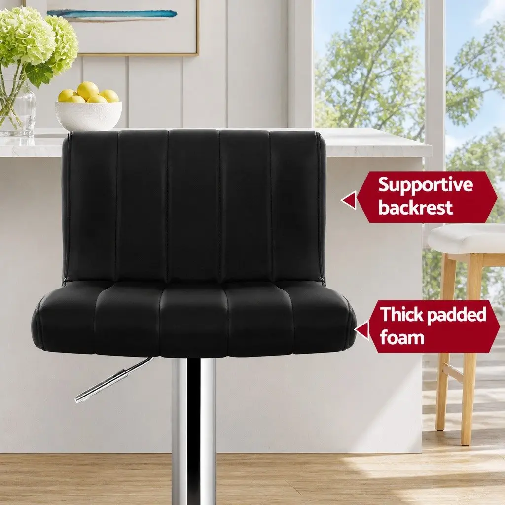 Bar Stools Set of 4 Adjustable Height Gas Lift Swivel Seat Black PU Leather High Backrest Chrome Base