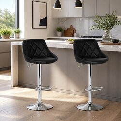 Enhance Your Space with Black Leather Padded Bar Stools - Set of 2