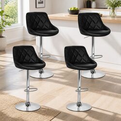 Black Padded Swivel Bar Stools - 4 Piece Set for Your Kitchen