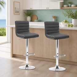 Comfortable Grey Swivel Bar Stools with Gas Lift - Set of 2