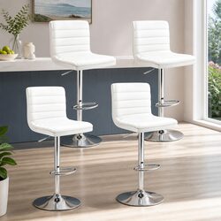 4x Bar Stools Padded Seat Gas Lift Swivel Kitchen Dining Chair White