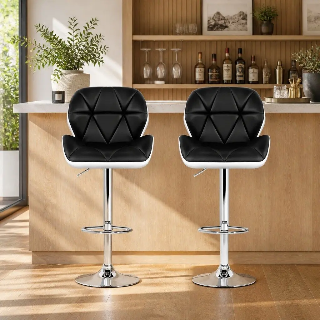 Bar Stools Adjustable Height Chrome Base Padded Seat 360 Degree Swivel Set of Two