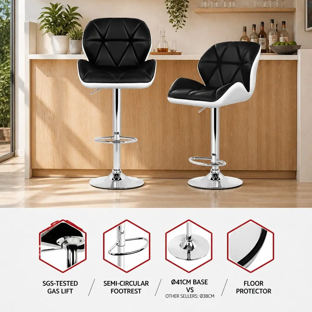 Bar Stools Adjustable Height Chrome Base Padded Seat 360 Degree Swivel Set of Two